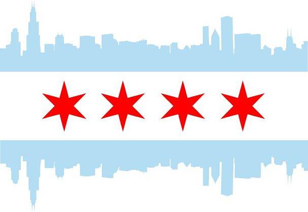 CCW Chicago - Chicago flag with with high rise buildings skyline.